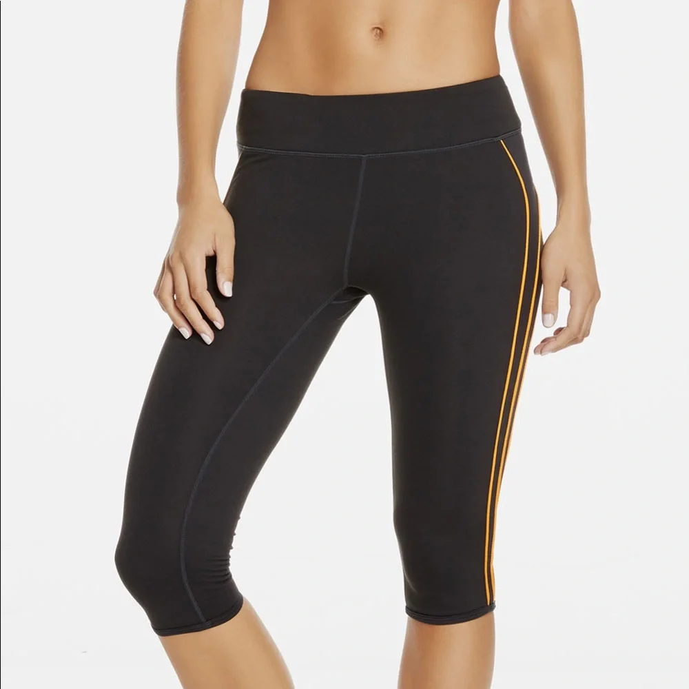 Fabletics Black Capri Leggings with Orange Piping